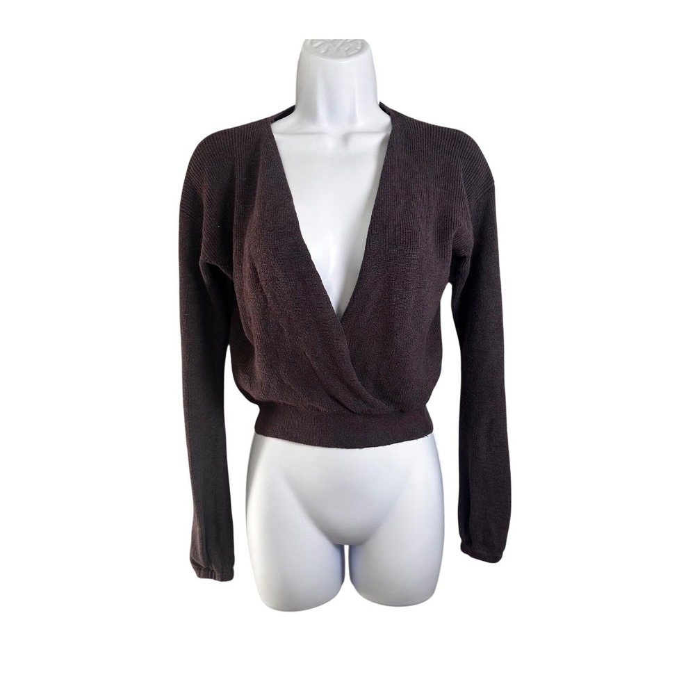 American Eagle Marled Plum Surplice Wrap Front Cropped V-Neck Sweater XS